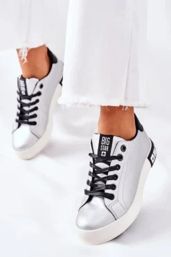 Damskie Big Star Shoes Damskie Skórzane Tenisówki BIG STAR II274034 Srebrne