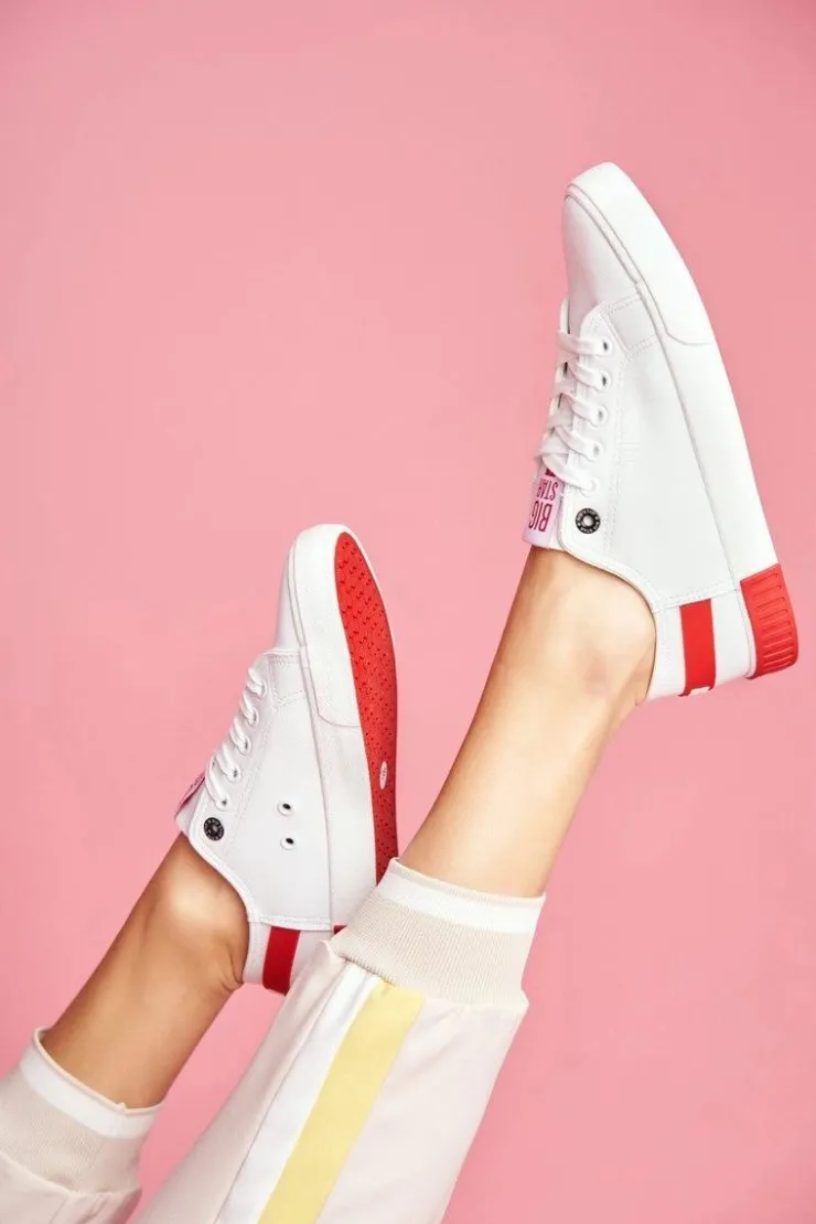 Damskie Big Star Shoes Damskie Skórzane Tenisówki BIG STAR FF274174 Biało Czerwone