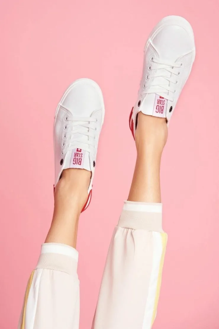 Damskie Big Star Shoes Damskie Skórzane Tenisówki BIG STAR FF274174 Biało Czerwone