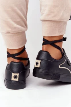 Damskie Big Star Shoes Damskie Skórzane Tenisówki BIG STAR HH274078 Czarno-Złote