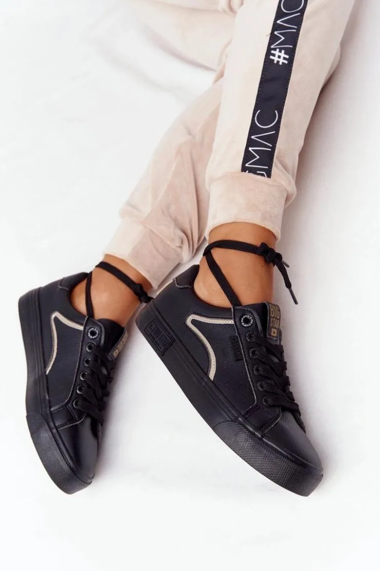 Damskie Big Star Shoes Damskie Skórzane Tenisówki BIG STAR HH274078 Czarno-Złote