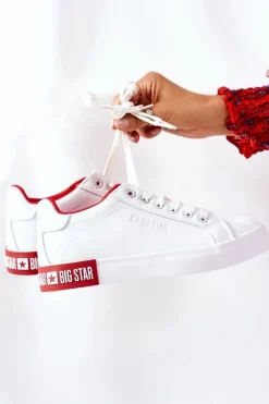 Damskie Big Star Shoes Damskie Skórzane Tenisówki BIG STAR II274032 Biało-Czerwone