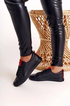 Big Star Shoes Trampki Damskie Big Star|Trampki Damskie Niskie*Damskie Skórzane Tenisówki Z Tasiemką BIG STAR DD274687 Czarne