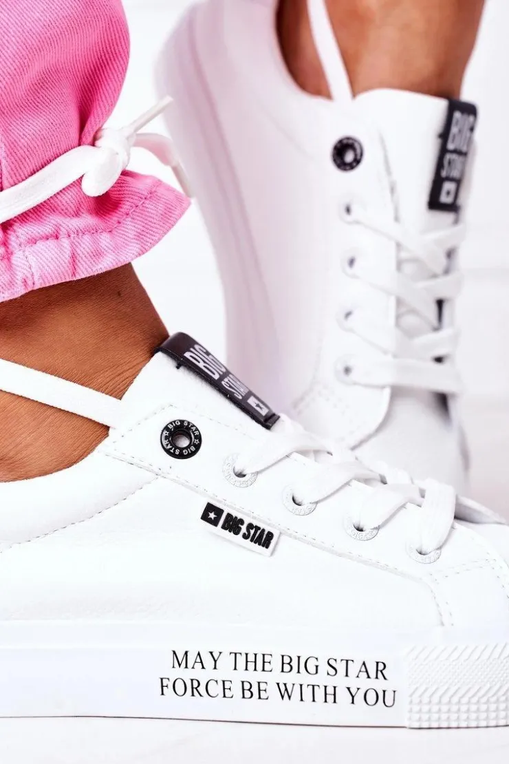 Outlet Big Star Shoes Damskie Skórzane Tenisówki Z Napisem BIG STAR EE274316 Białe