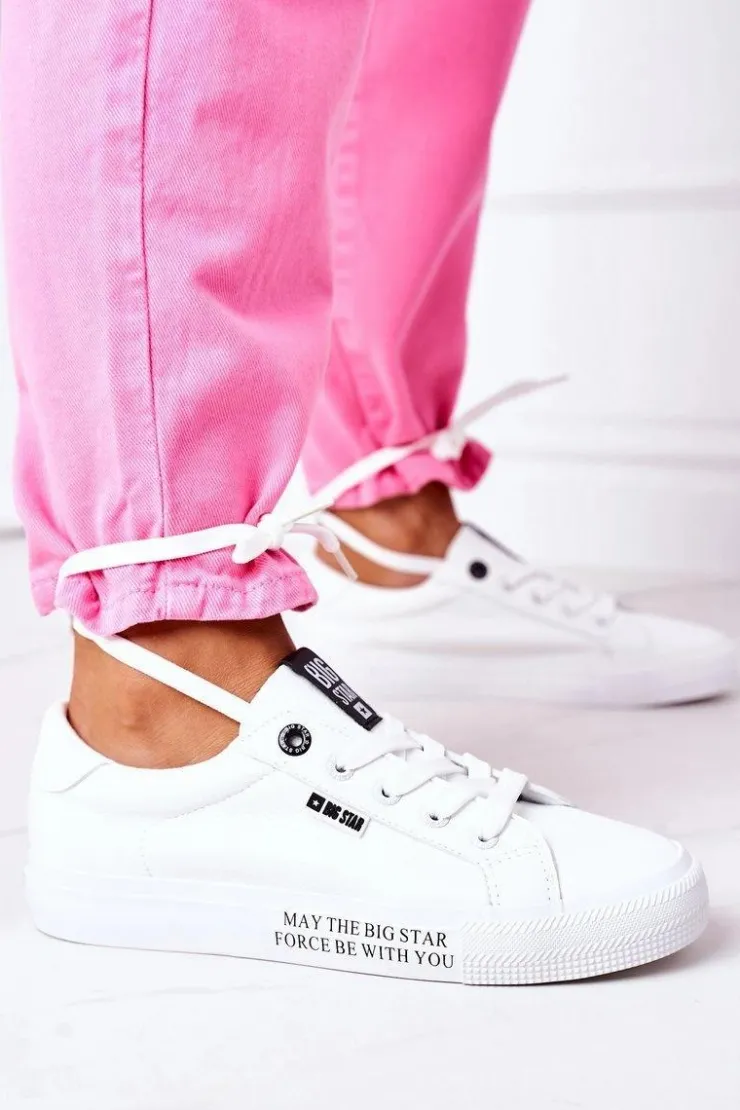 Outlet Big Star Shoes Damskie Skórzane Tenisówki Z Napisem BIG STAR EE274316 Białe