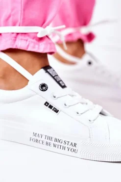 Outlet Big Star Shoes Damskie Skórzane Tenisówki Z Napisem BIG STAR EE274316 Białe