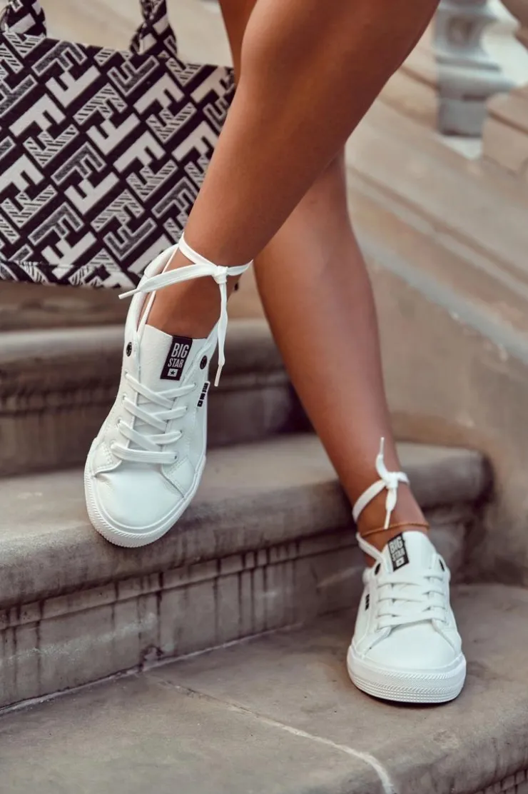 Outlet Big Star Shoes Damskie Skórzane Tenisówki Z Napisem BIG STAR EE274316 Białe