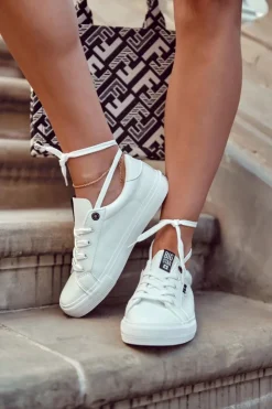 Outlet Big Star Shoes Damskie Skórzane Tenisówki Z Napisem BIG STAR EE274316 Białe