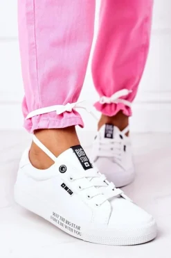Outlet Big Star Shoes Damskie Skórzane Tenisówki Z Napisem BIG STAR EE274316 Białe