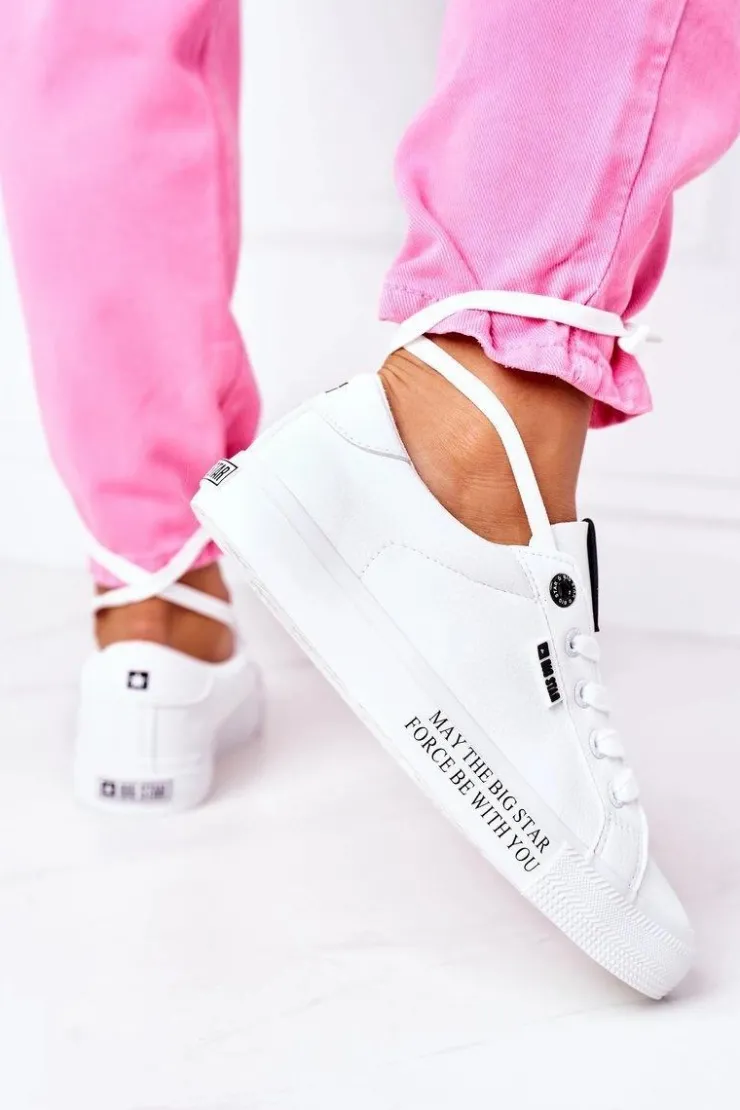 Outlet Big Star Shoes Damskie Skórzane Tenisówki Z Napisem BIG STAR EE274316 Białe