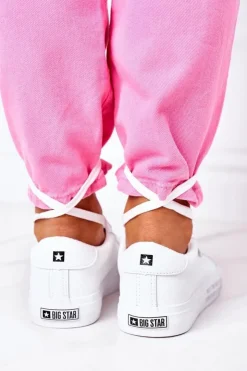Outlet Big Star Shoes Damskie Skórzane Tenisówki Z Napisem BIG STAR EE274316 Białe