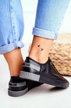 Damskie Big Star Shoes Damskie Skórzane Tenisówki BIG STAR FF274177 Czarno Szare