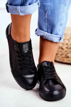Damskie Big Star Shoes Damskie Skórzane Tenisówki BIG STAR FF274177 Czarno Szare