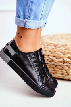 Damskie Big Star Shoes Damskie Skórzane Tenisówki BIG STAR FF274177 Czarno Szare