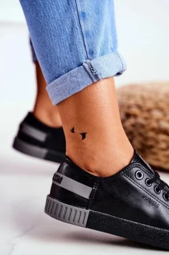 Damskie Big Star Shoes Damskie Skórzane Tenisówki BIG STAR FF274177 Czarno Szare