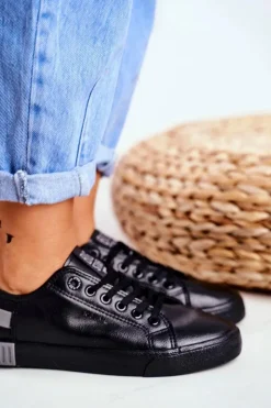 Damskie Big Star Shoes Damskie Skórzane Tenisówki BIG STAR FF274177 Czarno Szare