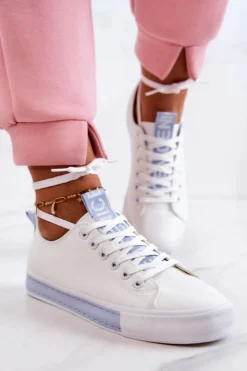 Boto Trampki Damskie Niskie*Damskie Skórzane Tenisówki Biało-Niebieskie Mikayla