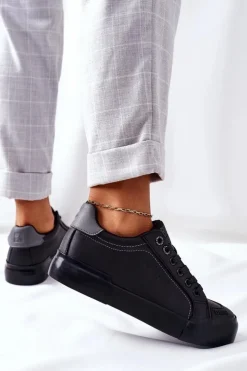 Damskie Big Star Shoes Damskie Skórzane Tenisówki BIG STAR II274029 Czarne