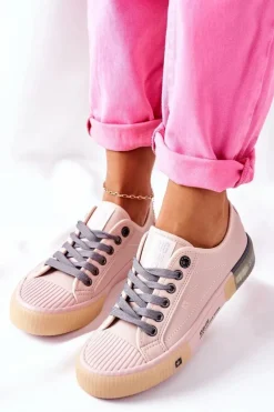 Big Star Shoes Trampki Damskie Big Star|Trampki Damskie Niskie*Damskie Skórzane Trampki BIG STAR II274133 Różowe