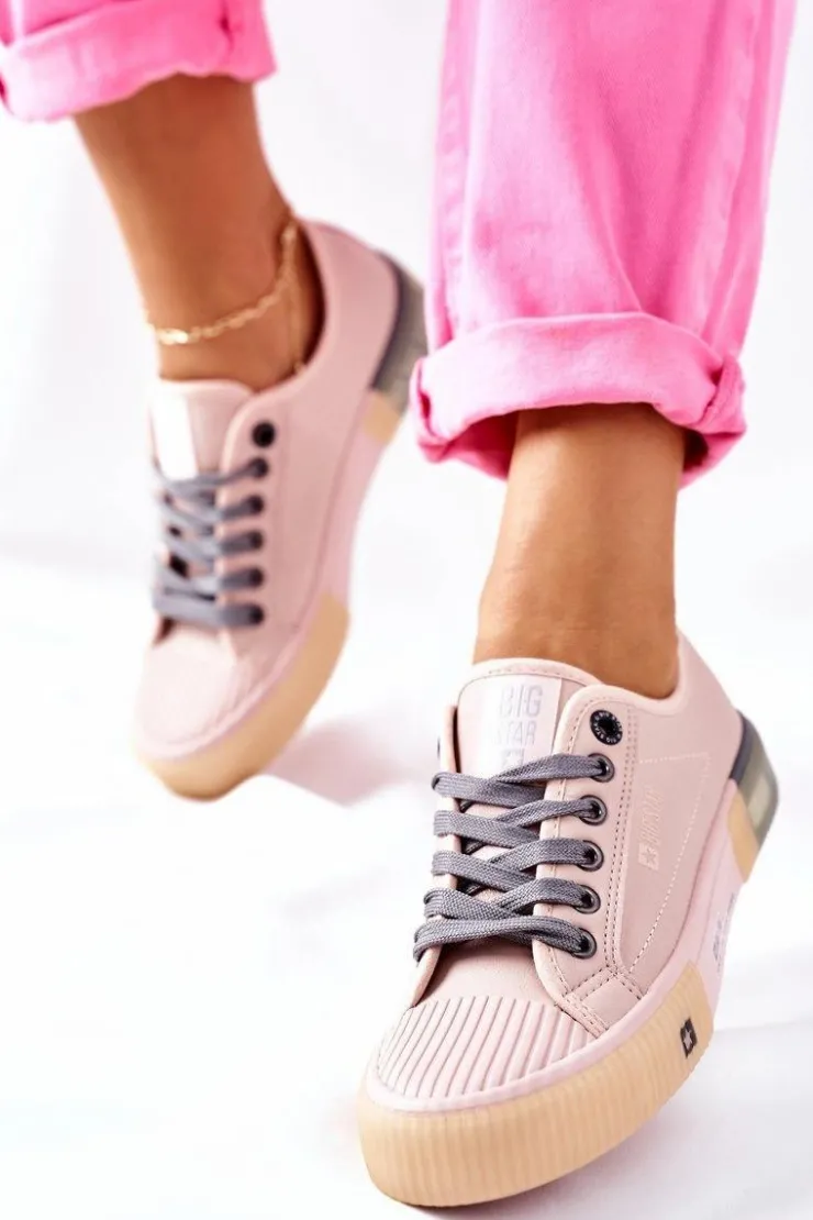 Big Star Shoes Trampki Damskie Big Star|Trampki Damskie Niskie*Damskie Skórzane Trampki BIG STAR II274133 Różowe