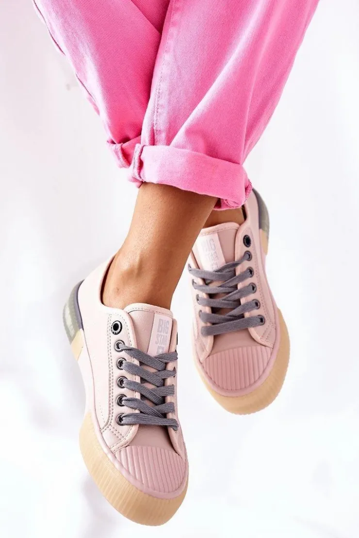 Big Star Shoes Trampki Damskie Big Star|Trampki Damskie Niskie*Damskie Skórzane Trampki BIG STAR II274133 Różowe