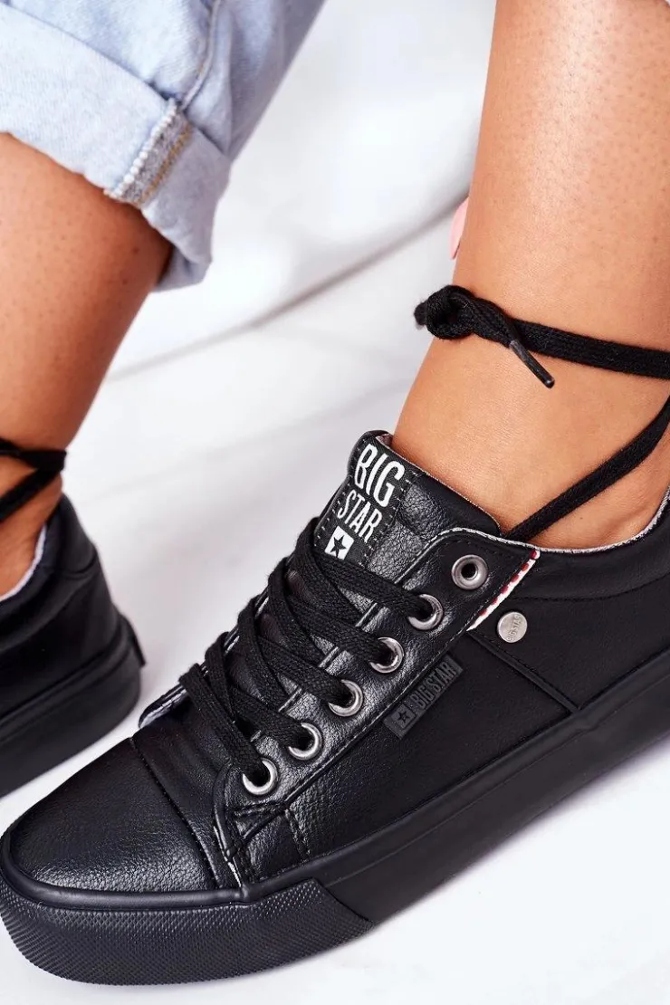 Sale Big Star Shoes Damskie Skórzane Trampki Big Star GG274061 Czarne