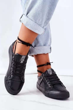 Sale Big Star Shoes Damskie Skórzane Trampki Big Star GG274061 Czarne