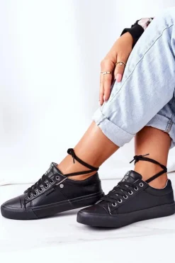 Sale Big Star Shoes Damskie Skórzane Trampki Big Star GG274061 Czarne