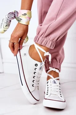 Damskie Big Star Shoes Damskie Skórzane Trampki BIG STAR II274001 Białe