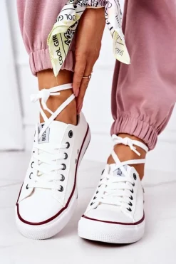 Damskie Big Star Shoes Damskie Skórzane Trampki BIG STAR II274001 Białe