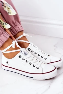 Damskie Big Star Shoes Damskie Skórzane Trampki BIG STAR II274001 Białe