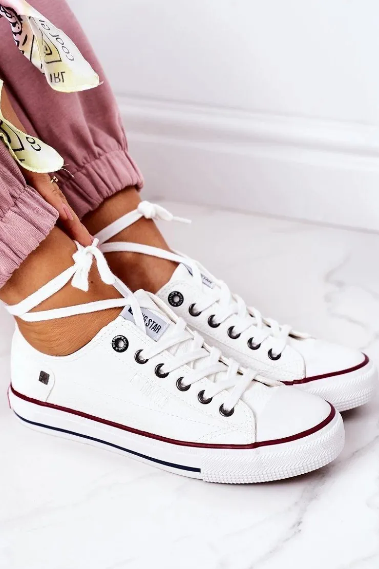 Damskie Big Star Shoes Damskie Skórzane Trampki BIG STAR II274001 Białe