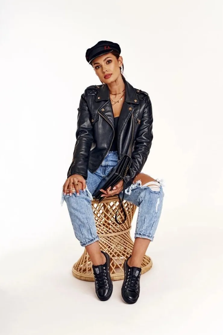 Damskie Big Star Shoes Damskie Skórzane Trampki Big Star Czarne V274871