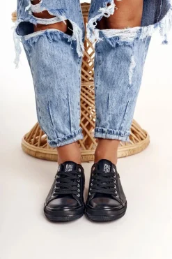 Damskie Big Star Shoes Damskie Skórzane Trampki Big Star Czarne V274871