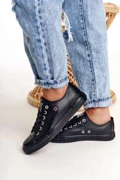 Damskie Big Star Shoes Damskie Skórzane Trampki Big Star Czarne V274871