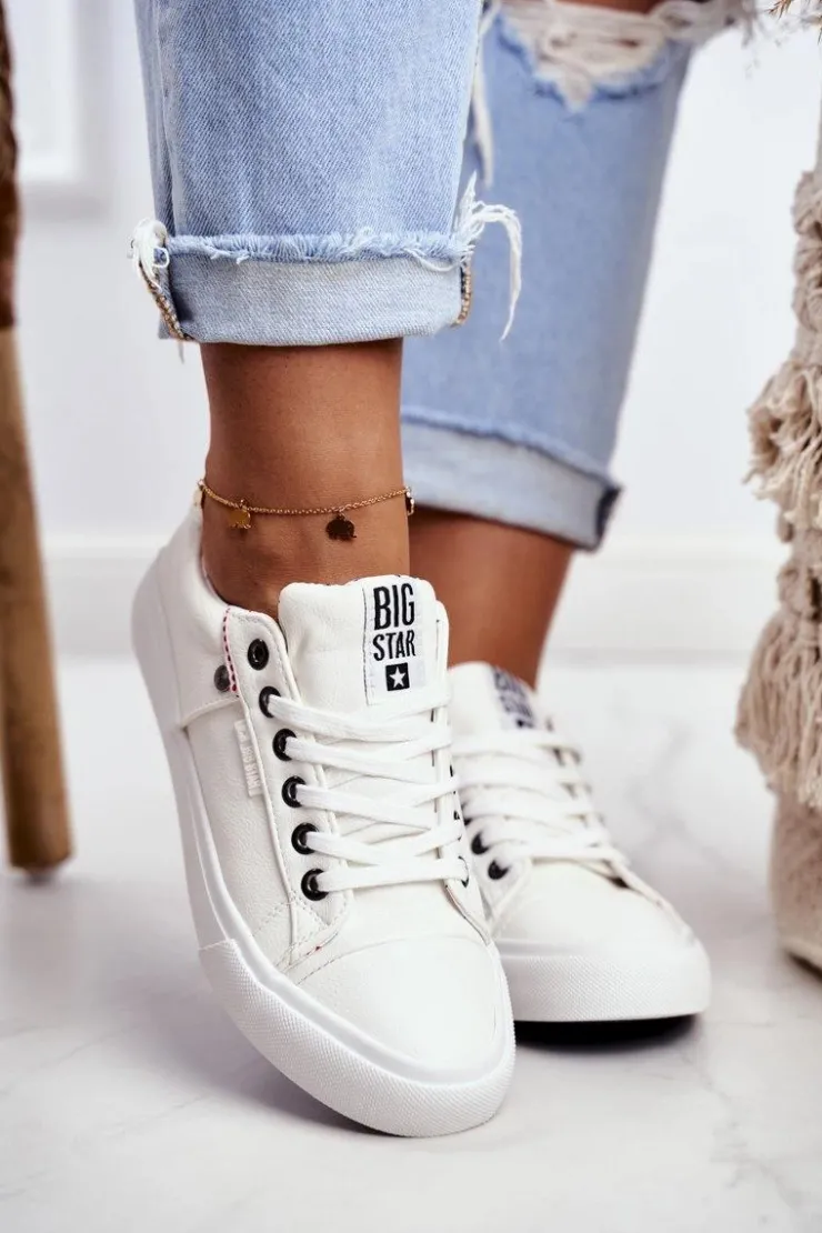 Big Star Shoes Trampki Damskie Big Star|Trampki Damskie Niskie*Damskie Skórzane Trampki Big Star GG274060 Białe