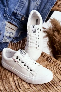 Big Star Shoes Trampki Damskie Big Star|Trampki Damskie Niskie*Damskie Skórzane Trampki Big Star GG274060 Białe
