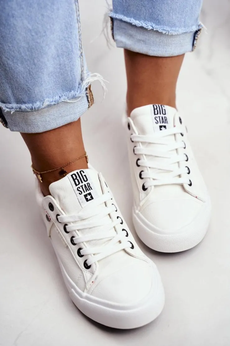 Big Star Shoes Trampki Damskie Big Star|Trampki Damskie Niskie*Damskie Skórzane Trampki Big Star GG274060 Białe