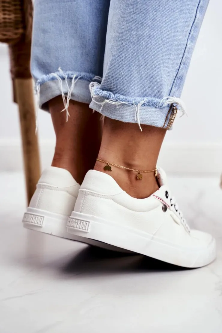 Big Star Shoes Trampki Damskie Big Star|Trampki Damskie Niskie*Damskie Skórzane Trampki Big Star GG274060 Białe