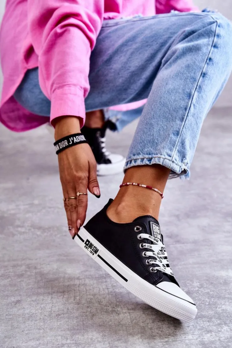 Damskie Big Star Shoes Damskie Skórzane Trampki Big Star KK274096 Czarne