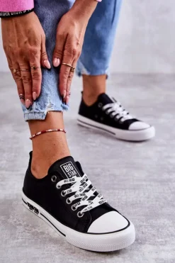 Damskie Big Star Shoes Damskie Skórzane Trampki Big Star KK274096 Czarne