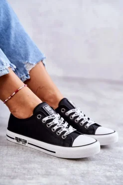 Damskie Big Star Shoes Damskie Skórzane Trampki Big Star KK274096 Czarne