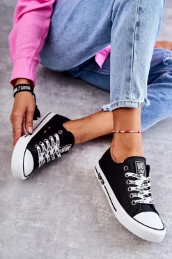 Damskie Big Star Shoes Damskie Skórzane Trampki Big Star KK274096 Czarne