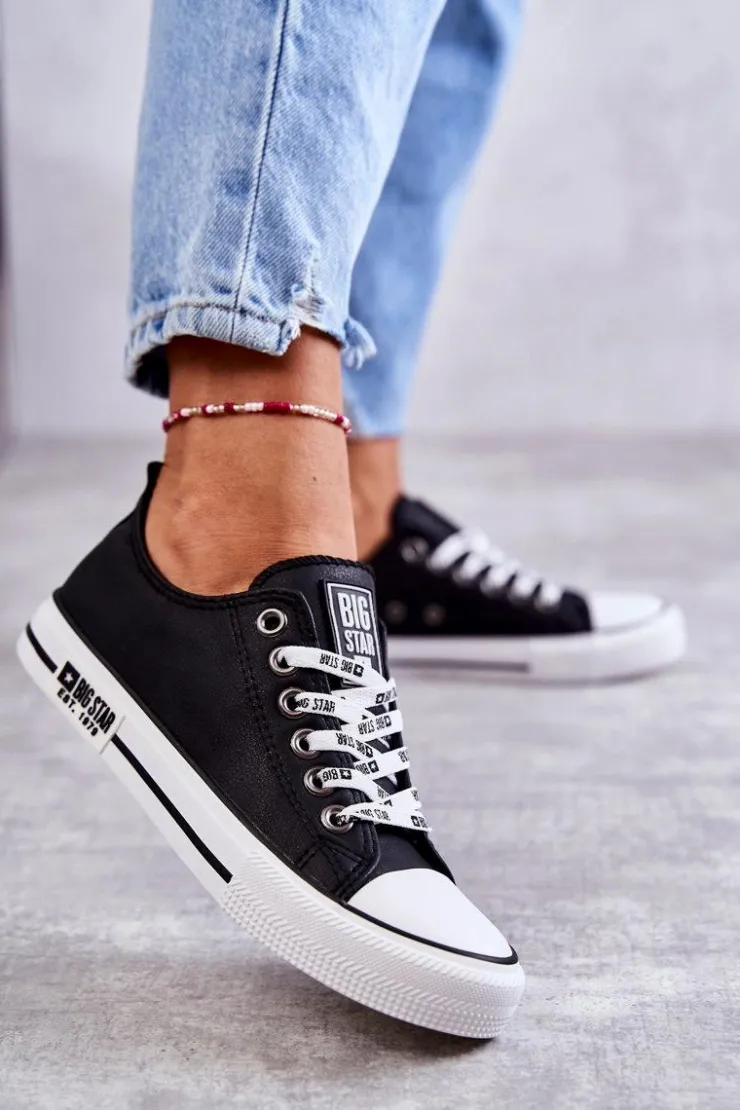 Damskie Big Star Shoes Damskie Skórzane Trampki Big Star KK274096 Czarne