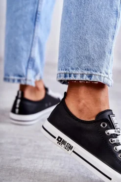 Damskie Big Star Shoes Damskie Skórzane Trampki Big Star KK274096 Czarne