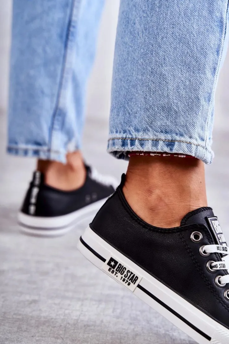 Damskie Big Star Shoes Damskie Skórzane Trampki Big Star KK274096 Czarne