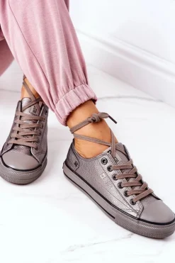 Big Star Shoes Trampki Damskie Big Star|Trampki Damskie Niskie*Damskie Skórzane Trampki BIG STAR II274003 Grafitowe