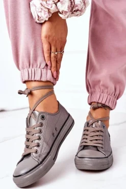 Big Star Shoes Trampki Damskie Big Star|Trampki Damskie Niskie*Damskie Skórzane Trampki BIG STAR II274003 Grafitowe