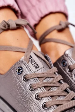 Big Star Shoes Trampki Damskie Big Star|Trampki Damskie Niskie*Damskie Skórzane Trampki BIG STAR II274003 Grafitowe