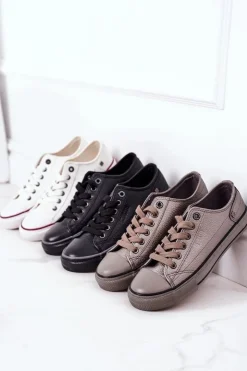 Big Star Shoes Trampki Damskie Big Star|Trampki Damskie Niskie*Damskie Skórzane Trampki BIG STAR II274003 Grafitowe